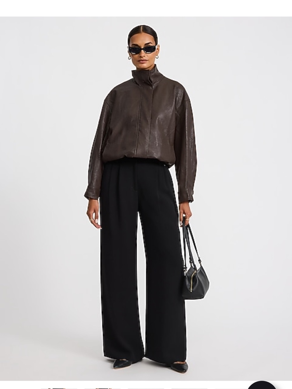 Express Black High Waisted Relaxed Trouser in Signature Crepe 14L Long